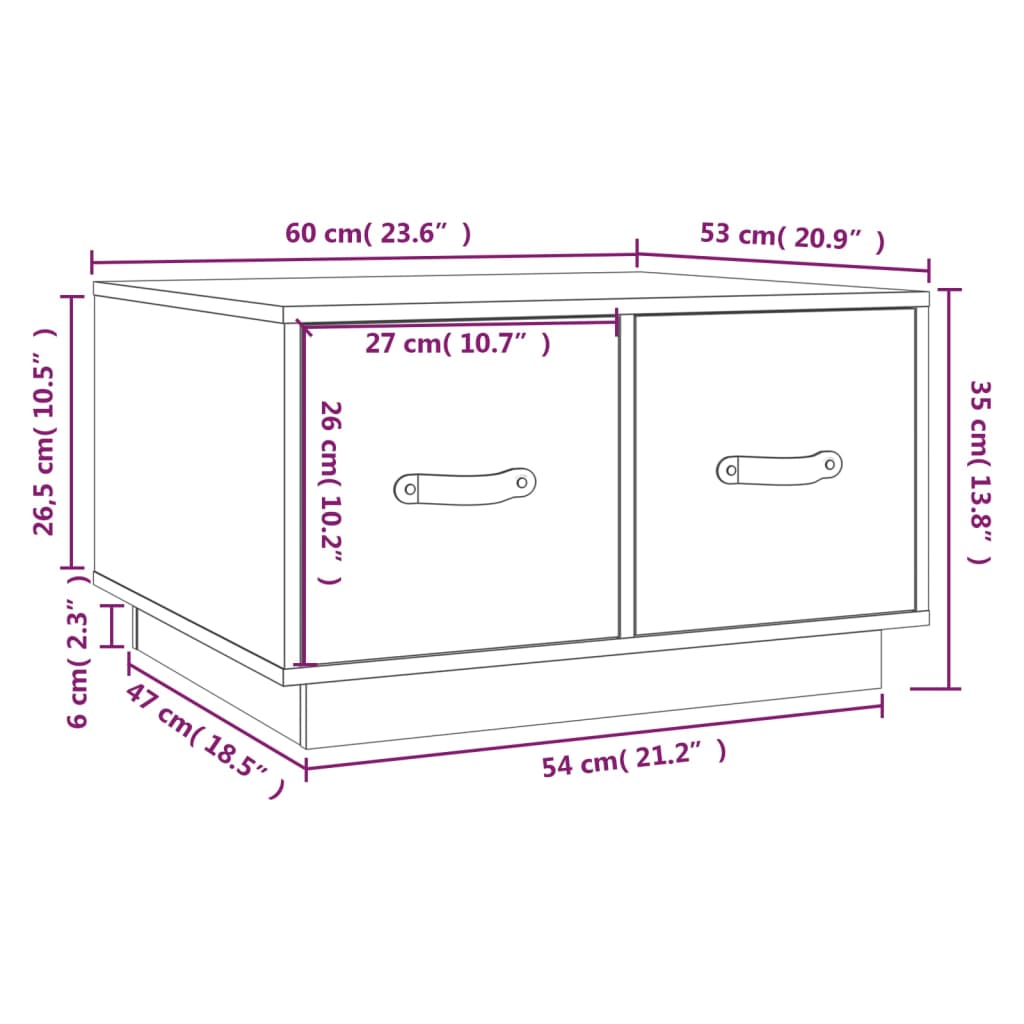 Tavolino da Salotto 60x53x35 cm in Legno Massello di Pino