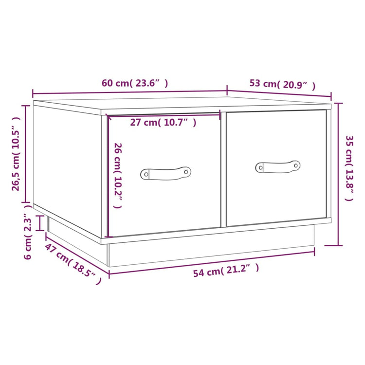 Tavolino da Salotto Nero 60x53x35 cm Legno Massello di Pino