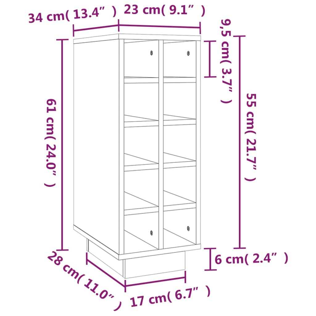 Portabottiglie 23x34x61 cm in Legno Massello di Pino cod mxl 54197