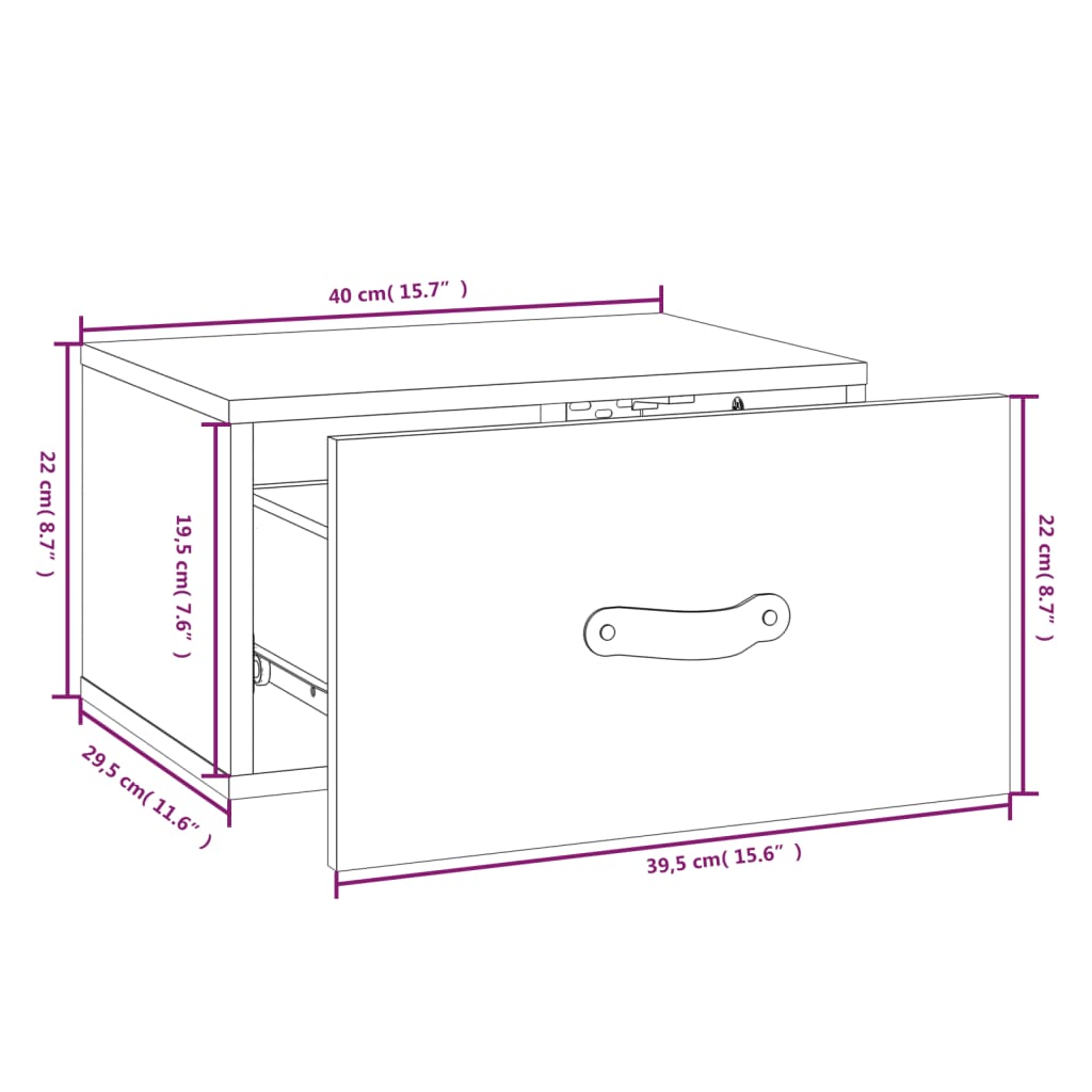 Comodino a Muro 40x29,5x22 cm cod mxl 46271