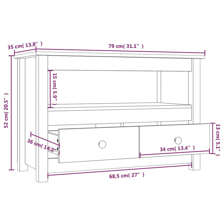 Mobile Porta TV Grigio 79x35x52 cm in Legno Massello di Pino