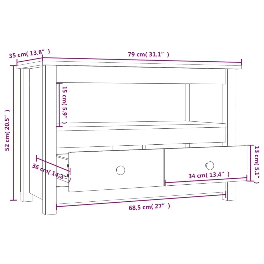 Mobile Porta TV Miele 79x35x52 cm in Legno Massello di Pino