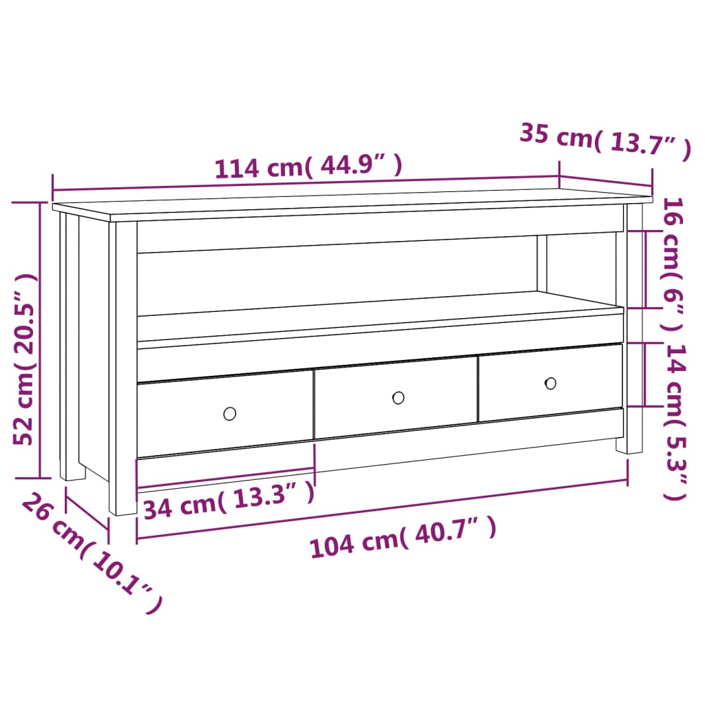 Mobile Porta TV 114x35x52 cm in Legno Massello di Pino