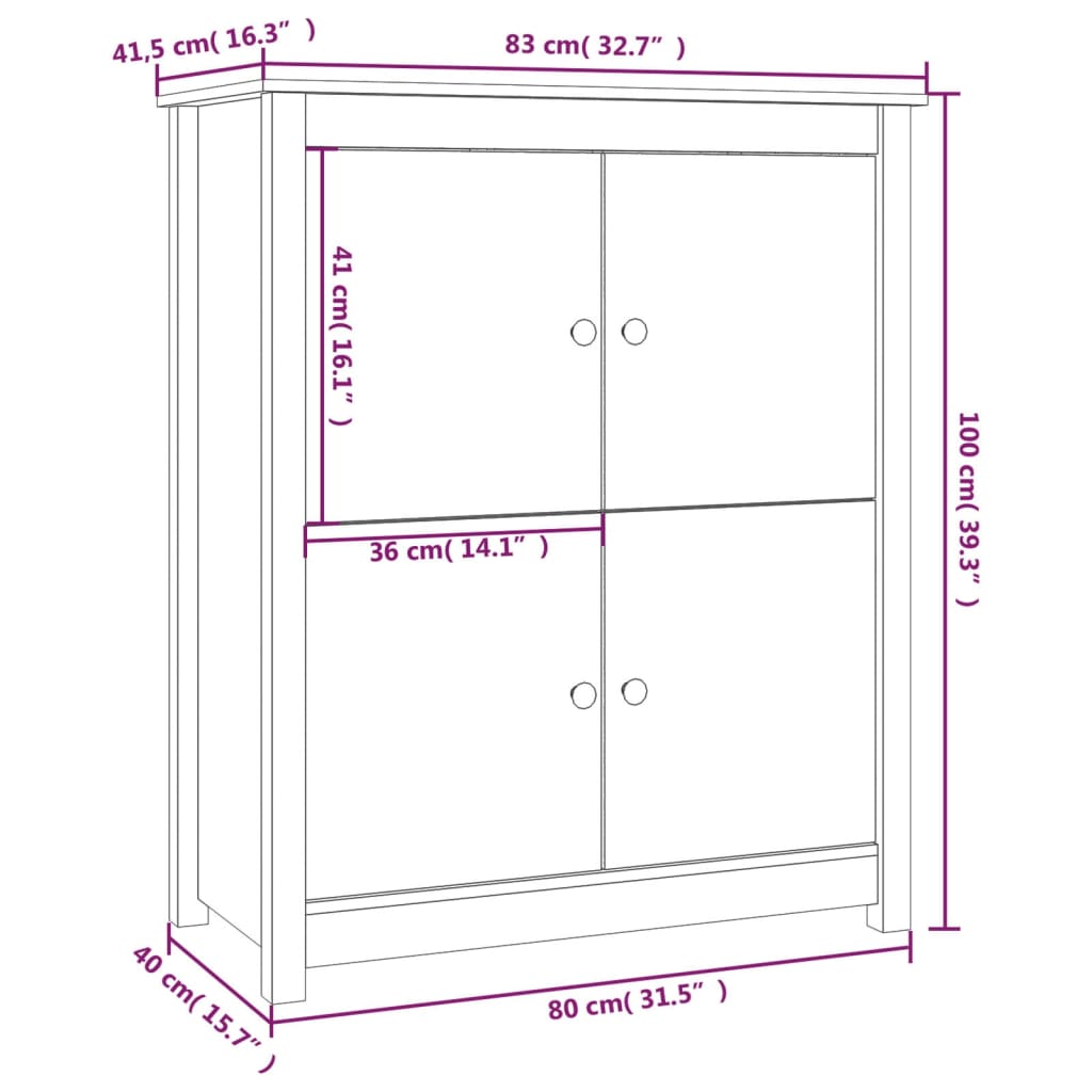 Credenza Bianca 83x41,5x100 cm in Legno Massello di Pino cod mxl 27817