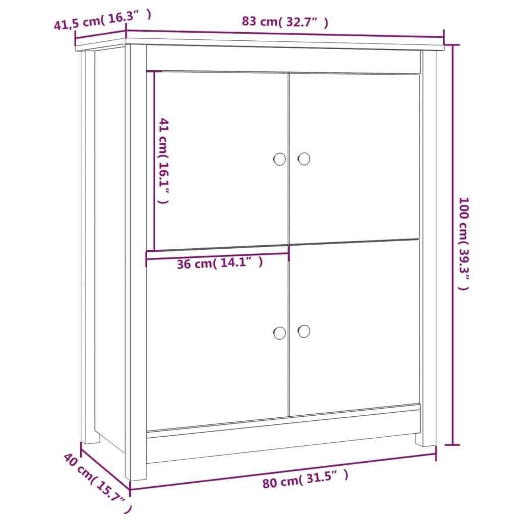 Credenza Grigia 83x41,5x100 cm in Legno Massello di Pino cod 10926