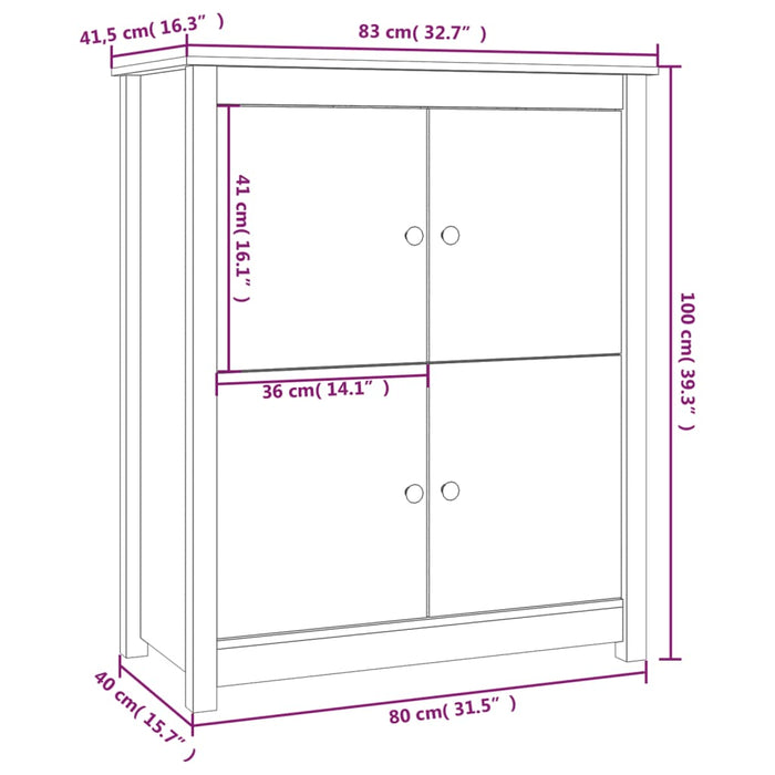 Credenza Nera 83x41,5x100 cm in Legno Massello di Pino cod 10019