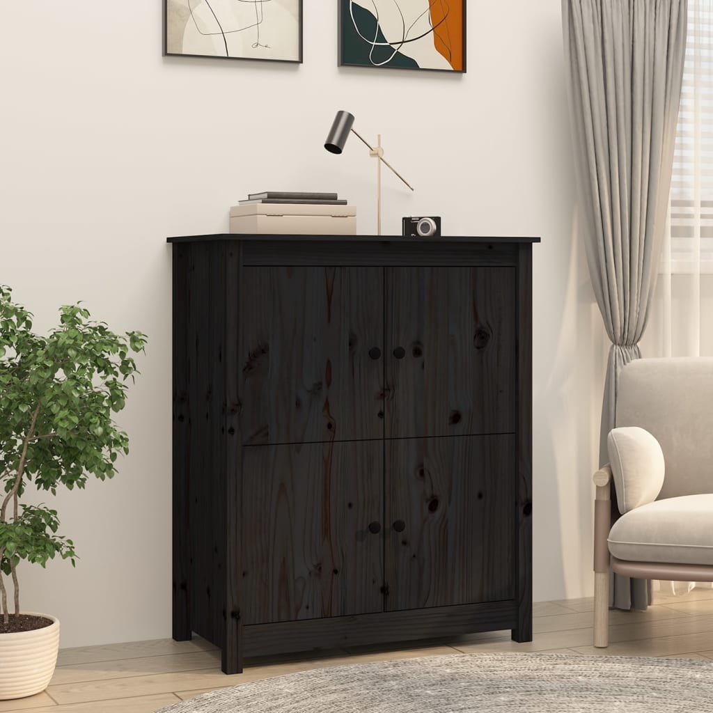 Credenza Nera 83x41,5x100 cm in Legno Massello di Pino cod 10019