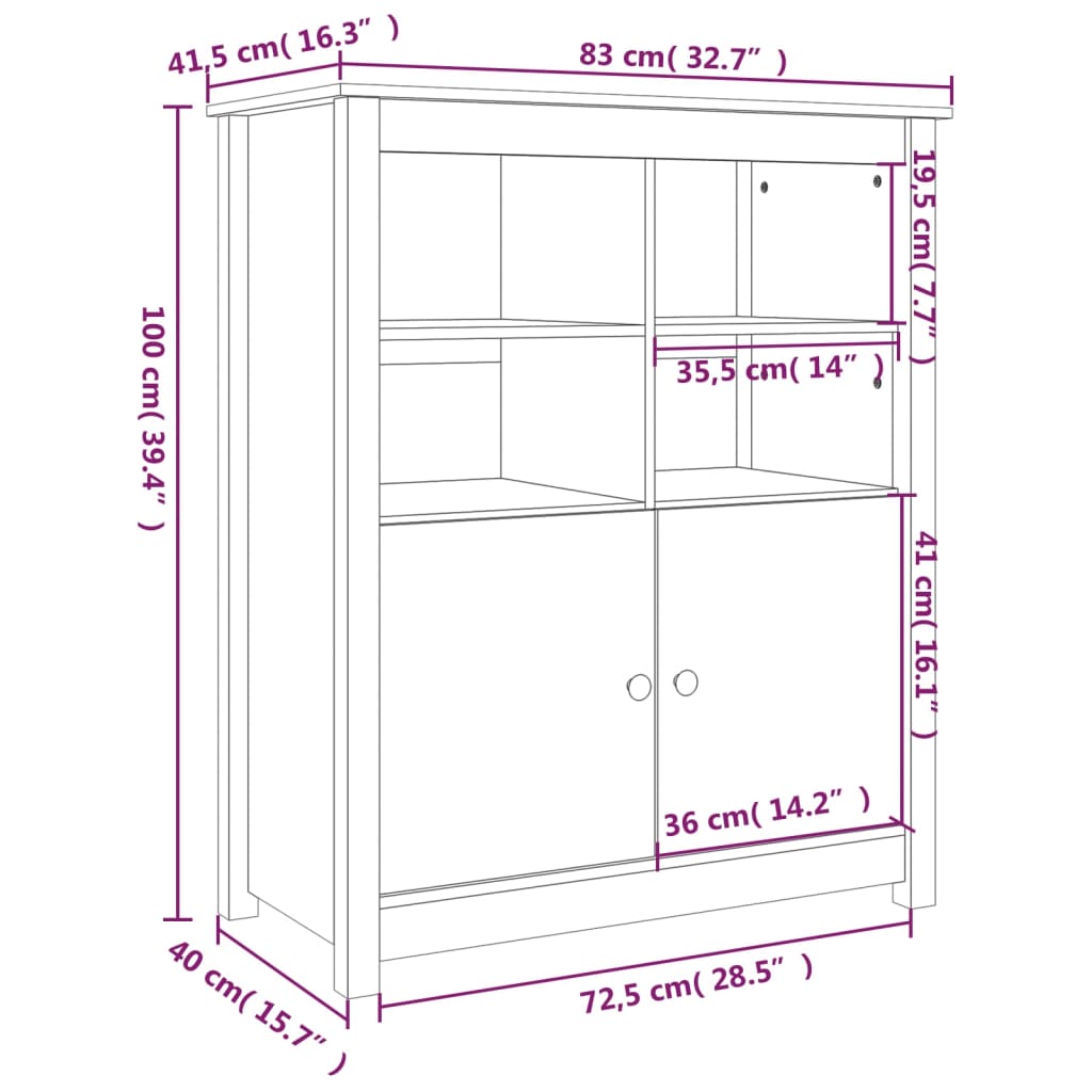 Credenza 83x41,5x100 cm in Legno Massello di Pino cod mxl 27028