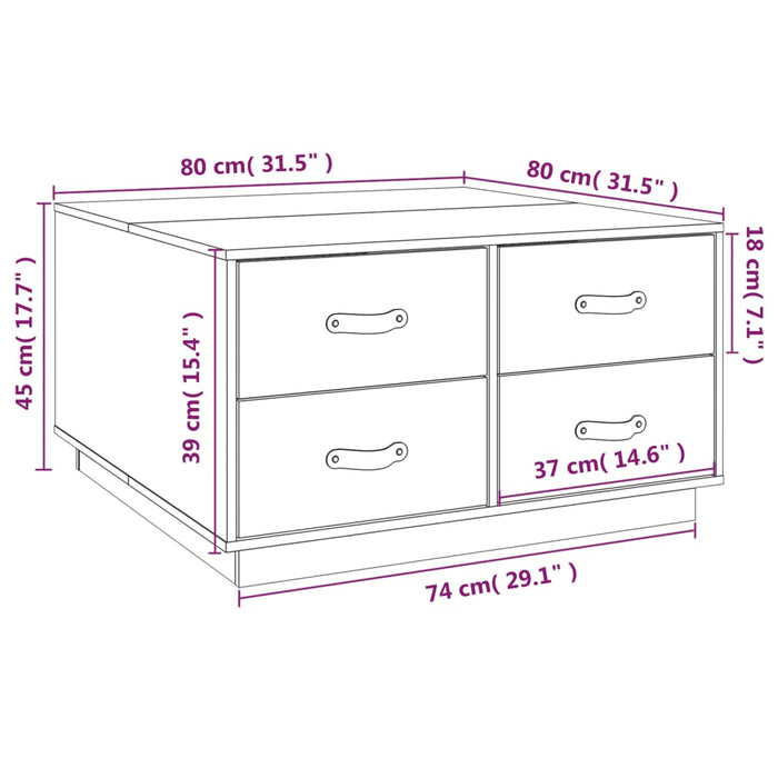 Tavolino da Salotto Bianco 80x80x45 cm Legno Massello di Pino cod 10824