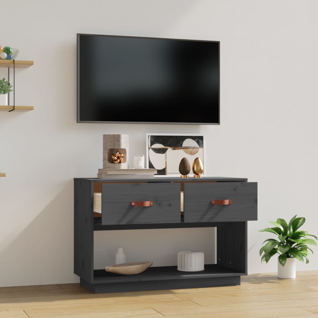 Mobile Porta TV Grigio 90x40x60 cm in Legno Massello di Pino cod 10089