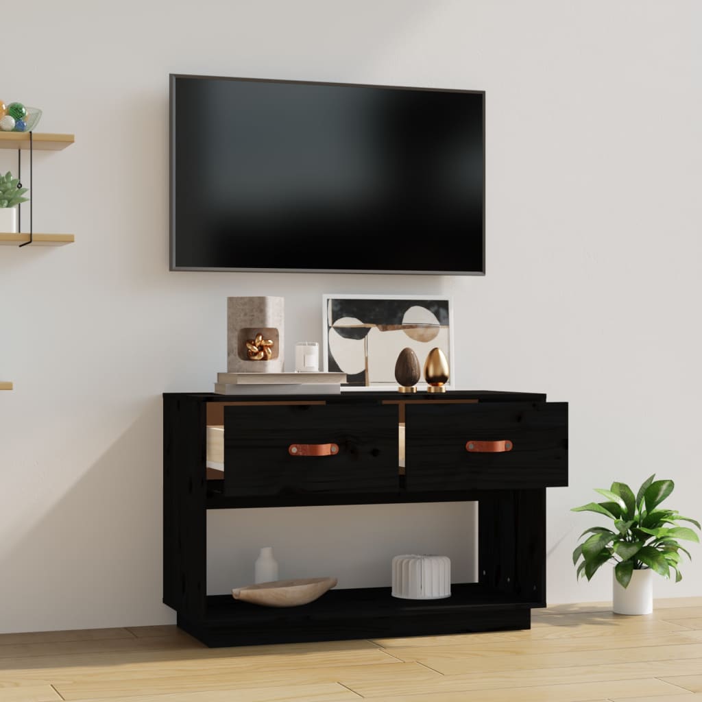 Mobile Porta TV Nero 90x40x60 cm in Legno Massello di Pino cod 11161