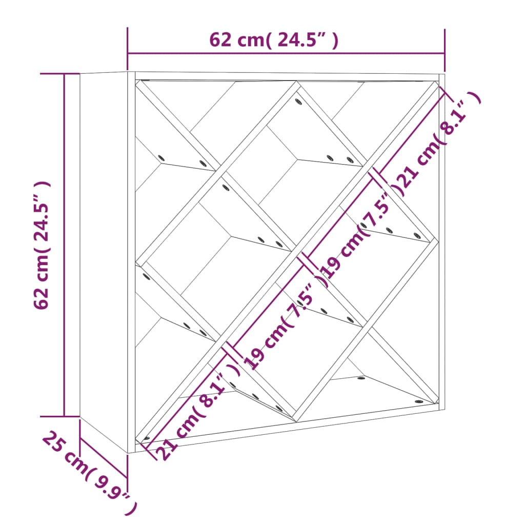 Portabottiglie 62x25x62 cm in Legno Massello di Pino 821542