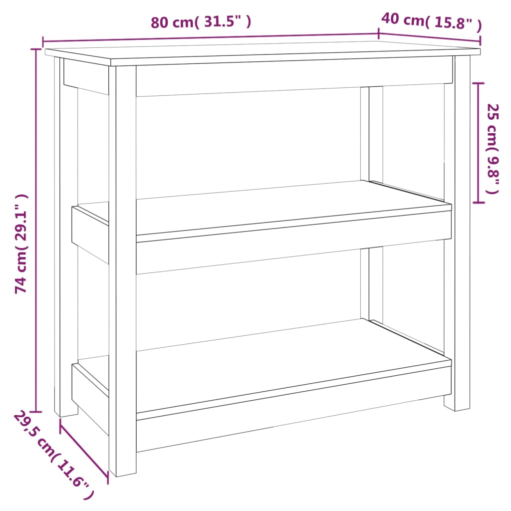 Tavolo Consolle 80x40x74 cm in Legno Massello di Pino