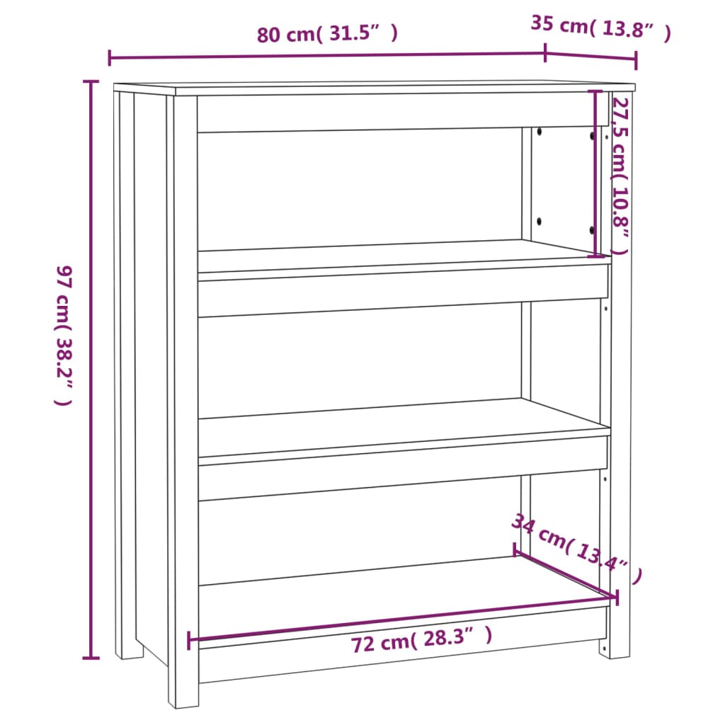 Libreria Nera 80x35x97 cm in Legno Massello di Pino