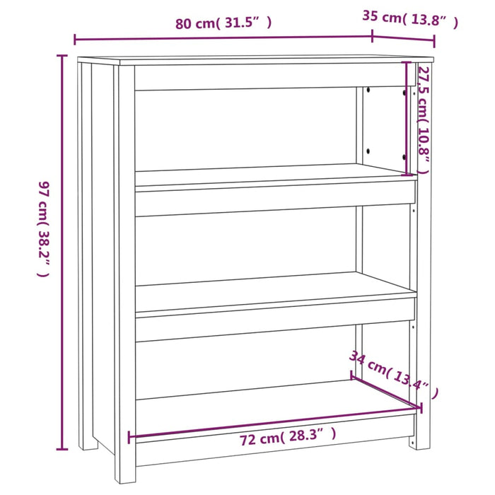 Libreria Nera 80x35x97 cm in Legno Massello di Pino