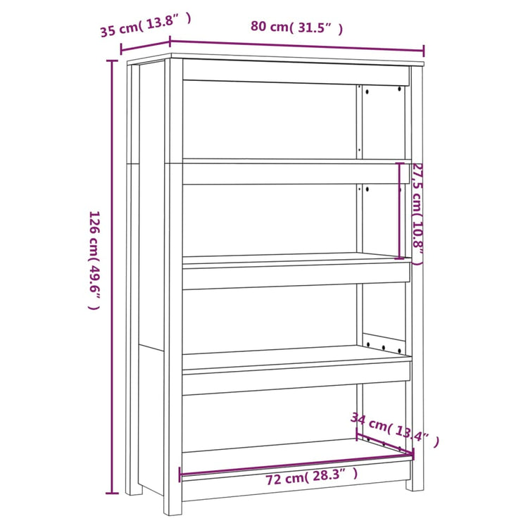 Libreria Bianca 80x35x126 cm in Legno Massello di Pino