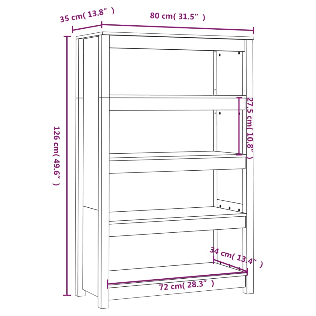 Libreria Grigia 80x35x126 cm in Legno Massello di Pino