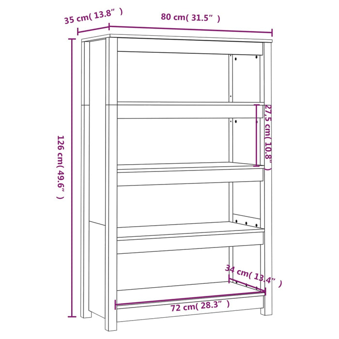 Libreria Nera 80x35x126 cm in Legno Massello di Pino