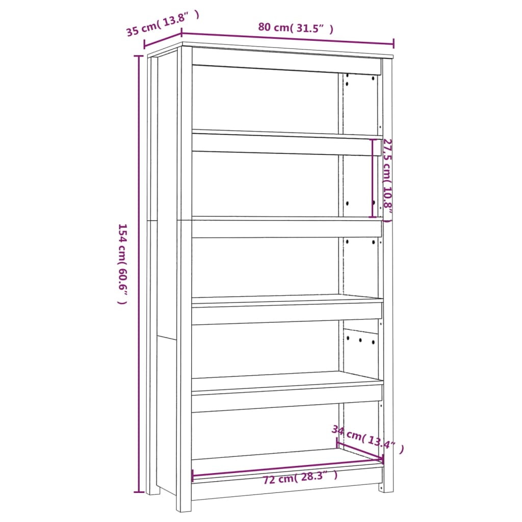 Libreria 80x35x154 cm in Legno Massello di Pino cod 11294