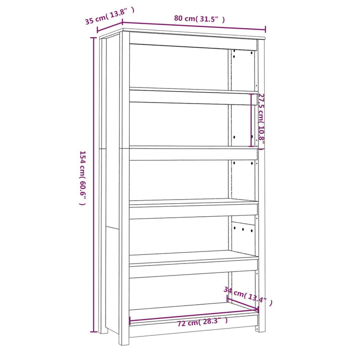 Libreria Bianca 80x35x154 cm in Legno Massello di Pino