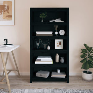 Libreria Nera 80x35x154 cm in Legno Massello di Pino cod 10043