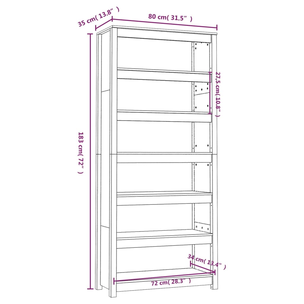 Libreria 80x35x183 cm in Legno Massello di Pino cod mxl 18156