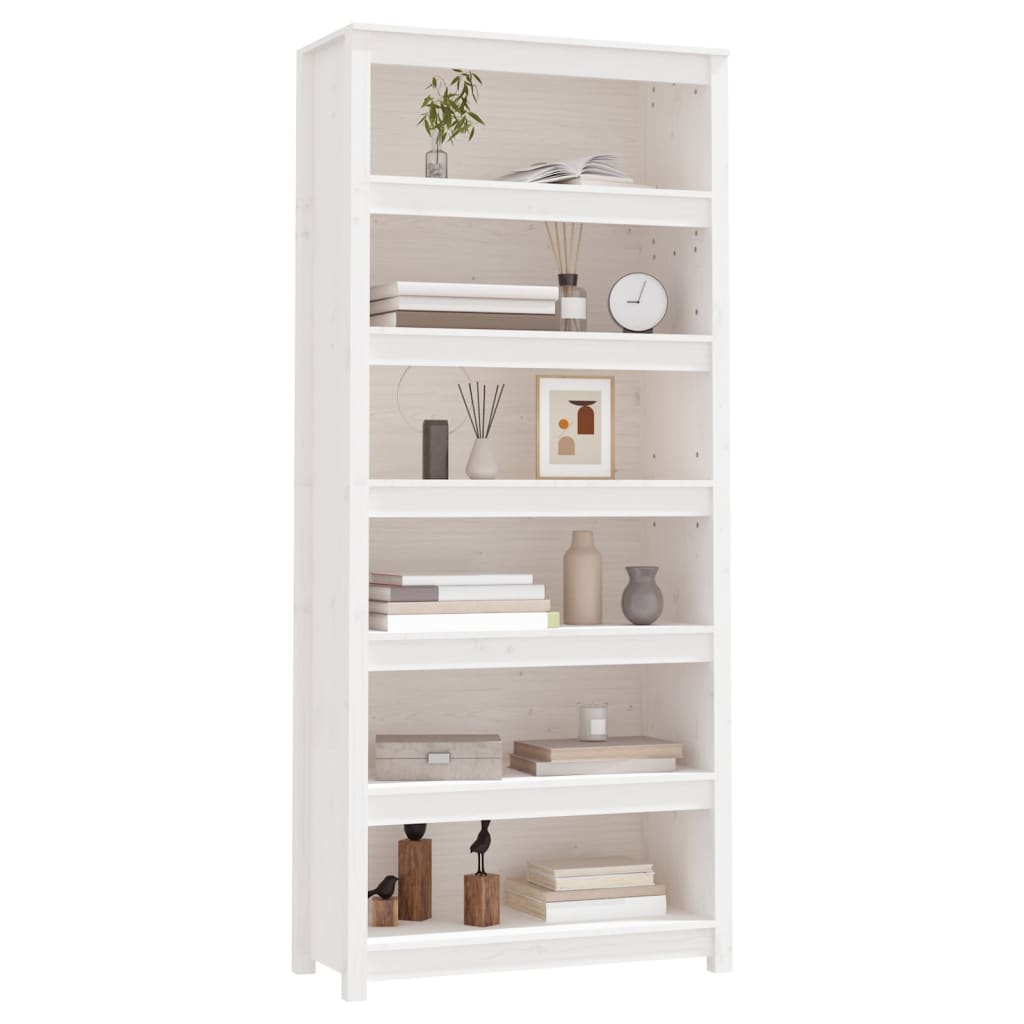 Libreria Bianca 80x35x183 cm in Legno Massello di Pino 821695