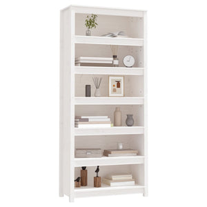 Libreria Bianca 80x35x183 cm in Legno Massello di Pino 821695