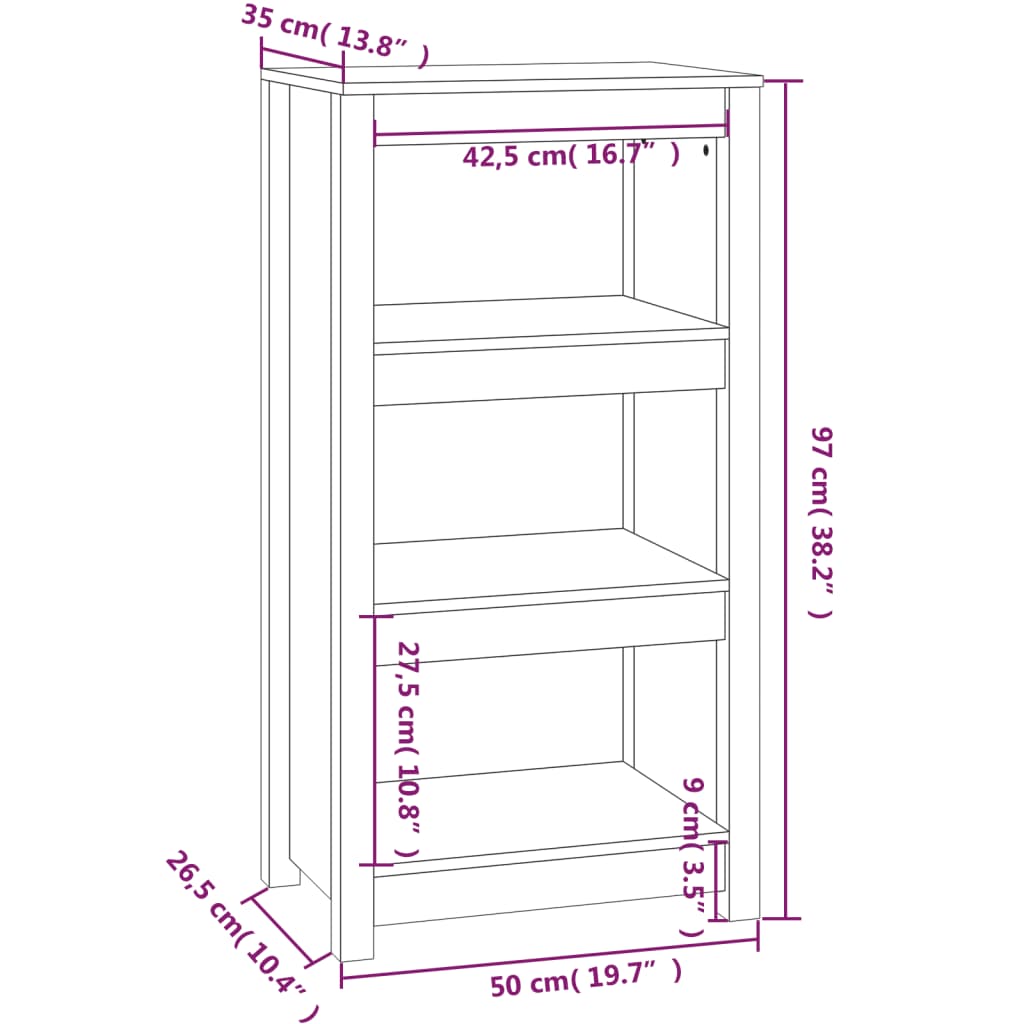 Libreria Bianca 50x35x97 cm in Legno Massello di Pino 821705