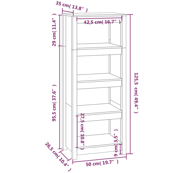 Libreria Marrone Miele 50x35x125,5 cm in Legno Massello di Pino