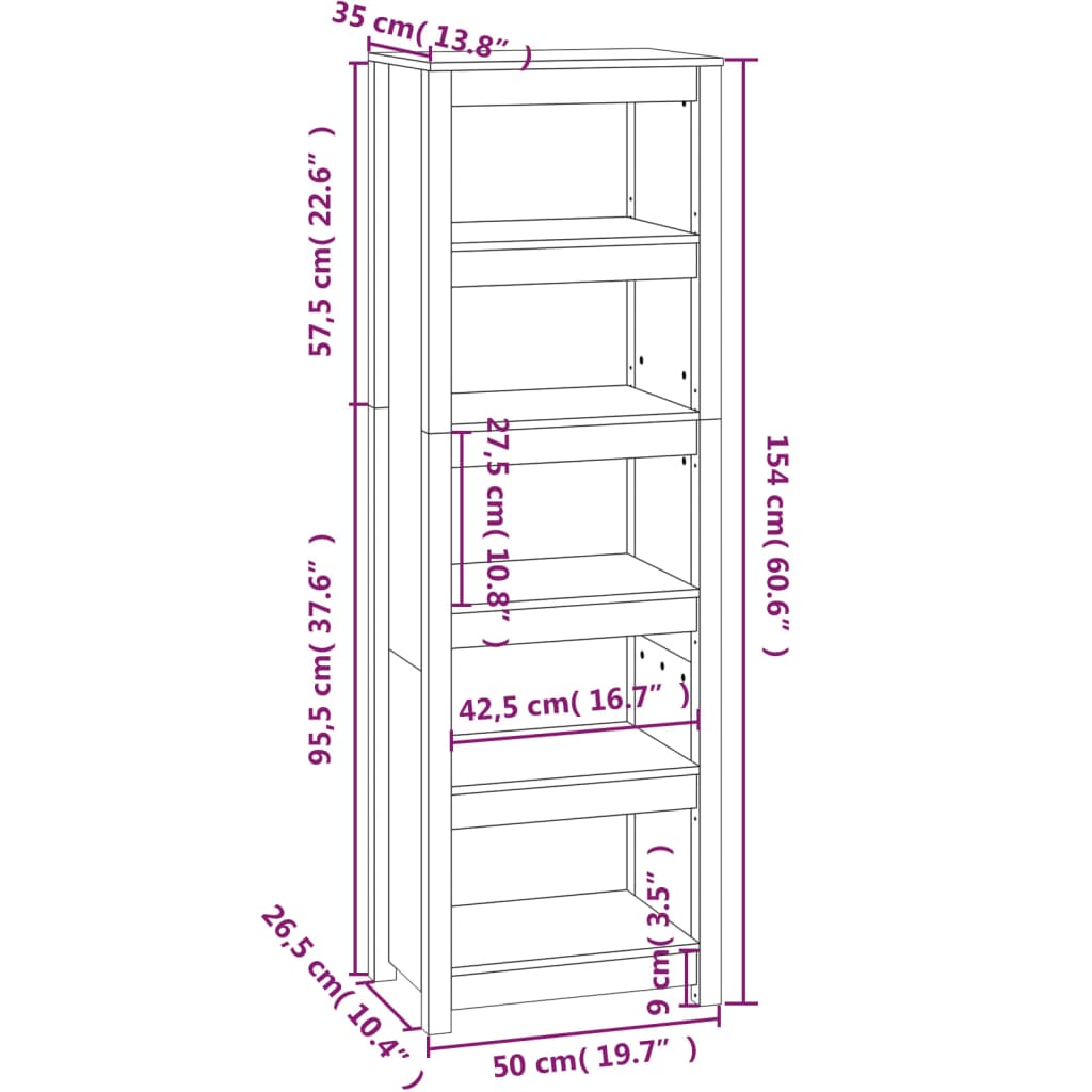 Libreria 50x35x154 cm in Legno Massello di Pino 821714