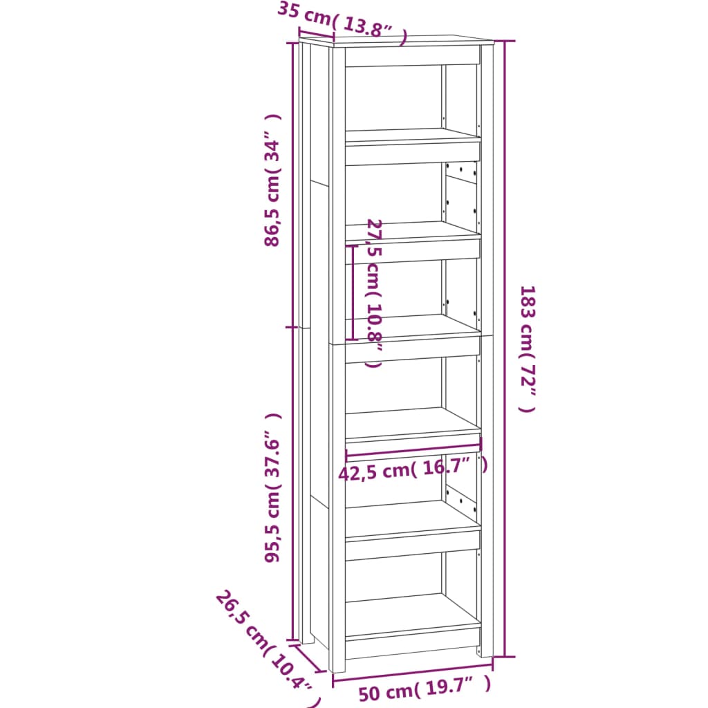 Libreria Grigia 50x35x183 cm in Legno Massello di Pino