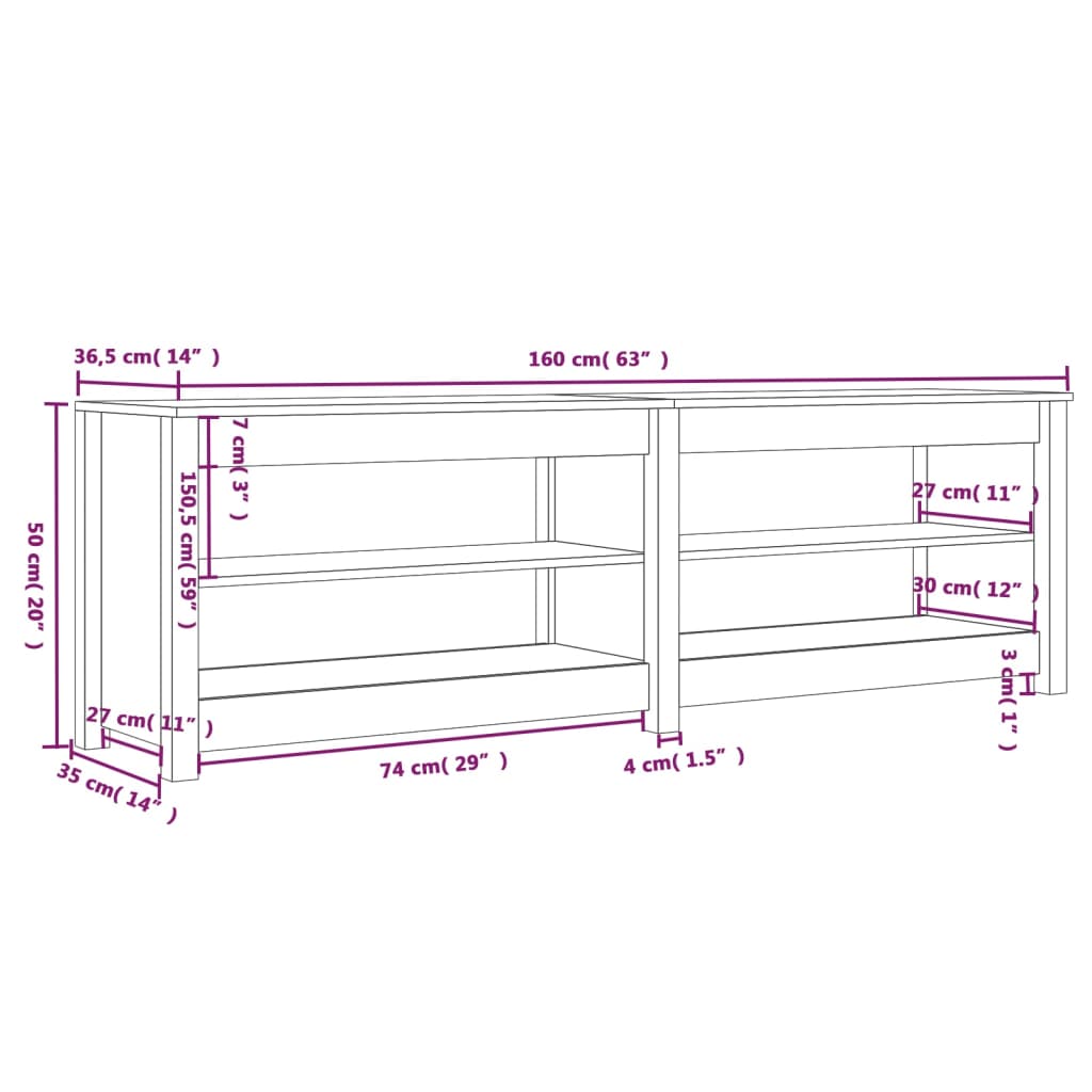 Scarpiera 160x36,5x50 cm in Legno Massello di Pino cod mxl 51334