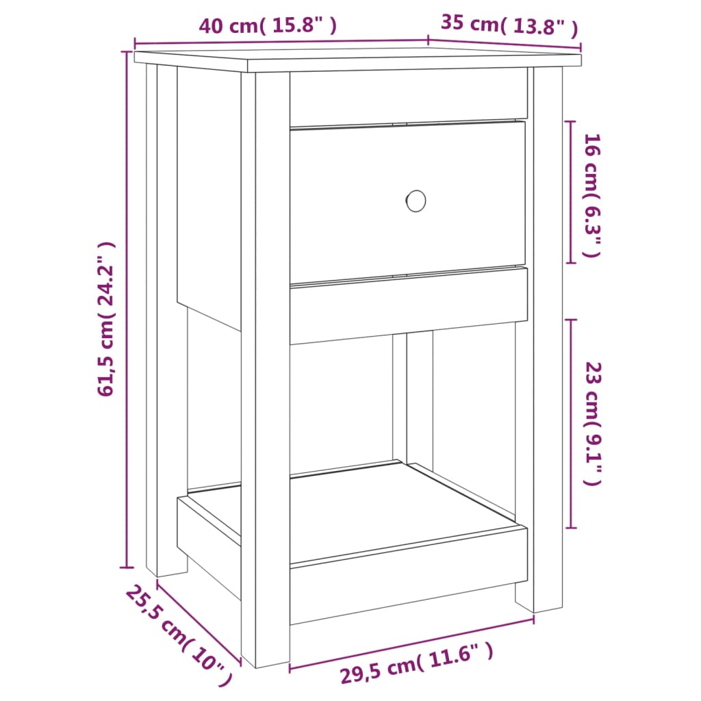 Comodino Bianca 40x35x61,5 cm in Legno Massello di Pino 821731