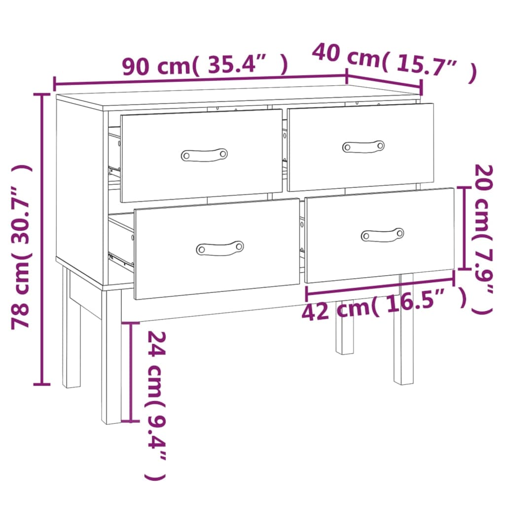 Mobile Consolle 90x40x78 cm in Legno Massello di Pino