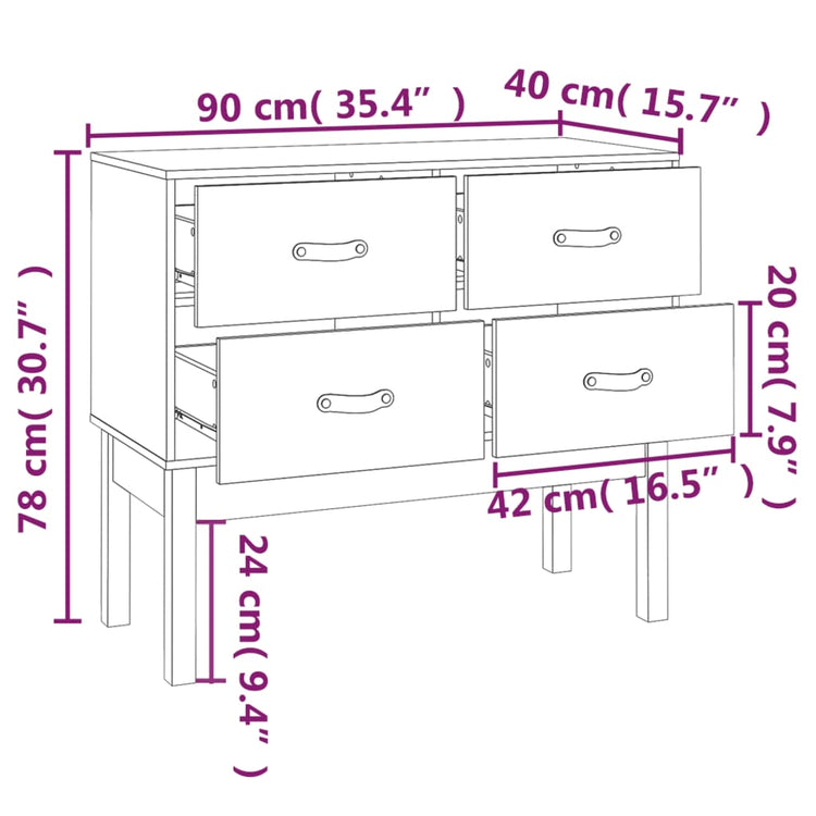 Tavolo Consolle Miele 90x40x78 cm in Legno Massello di Pino