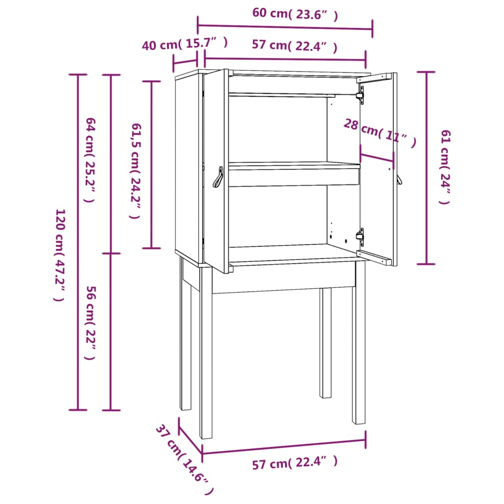 Credenza 60x40x120 cm in Legno Massello di Pino