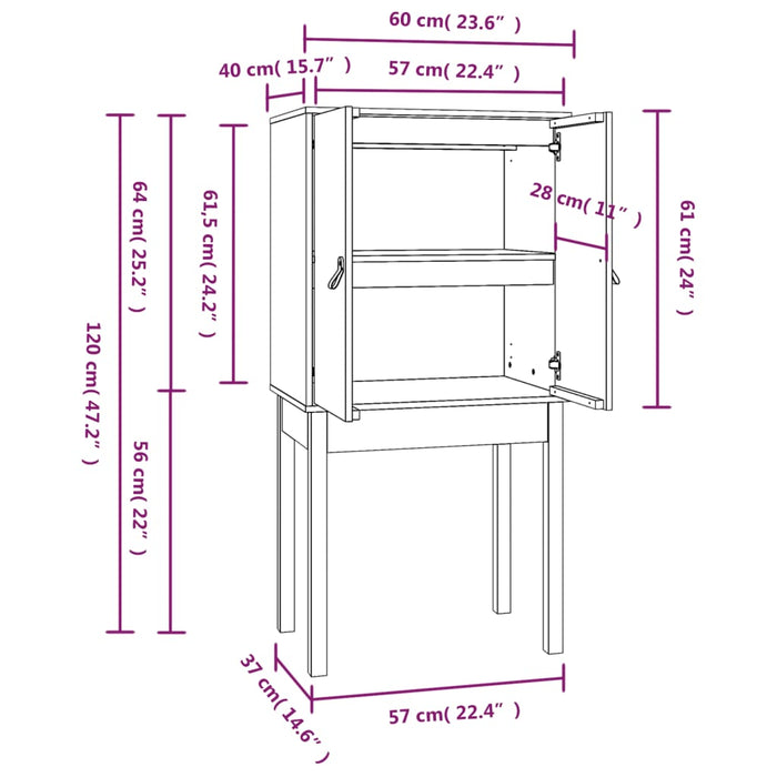 Credenza 60x40x120 cm in Legno Massello di Pino