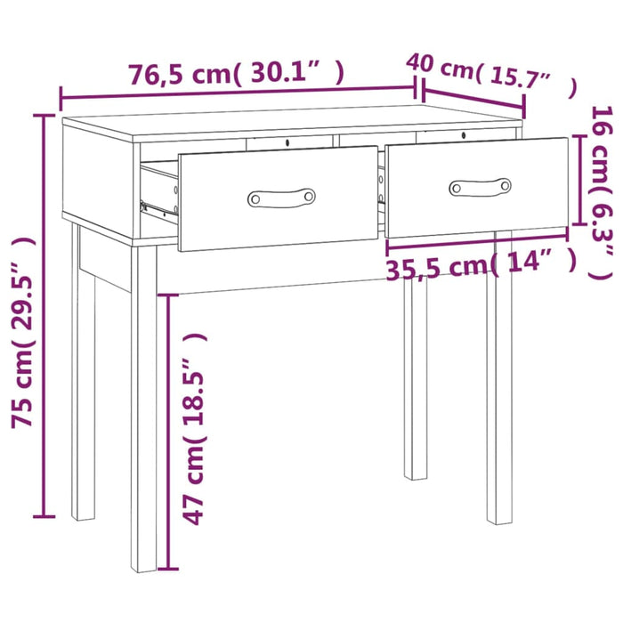 Tavolo Consolle 76,5x40x75 cm in Legno Massello di Pino