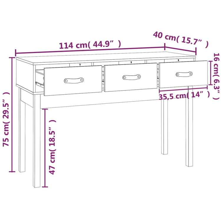 Tavolo Consolle 114x40x75 cm in Legno Massello di Pino