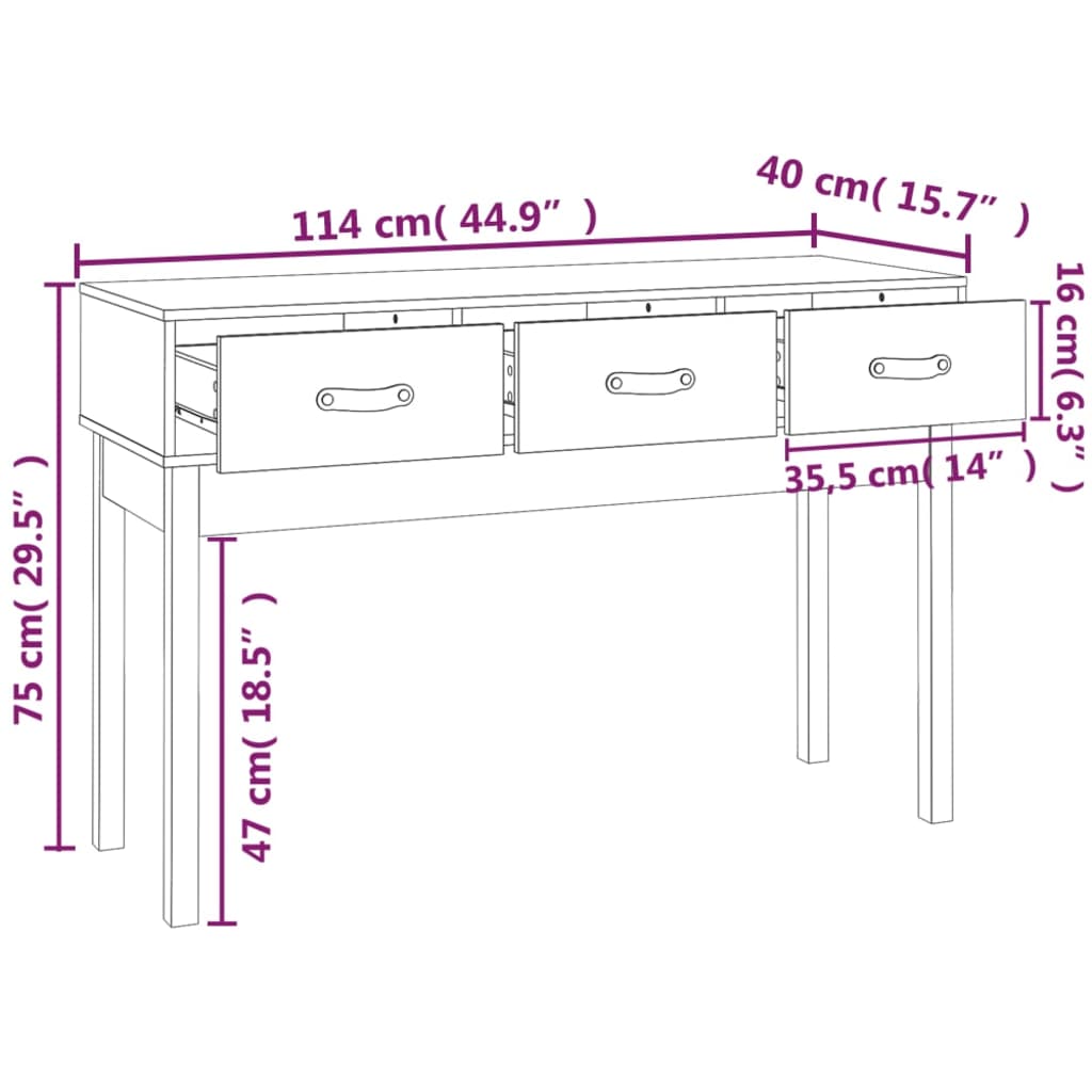 Tavolo Consolle 114x40x75 cm in Legno Massello di Pino 821754