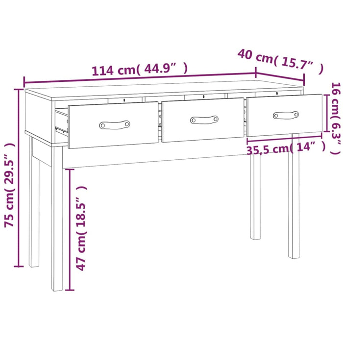 Tavolo Consolle Bianco 114x40x75 cm in Legno Massello di Pino cod 10083