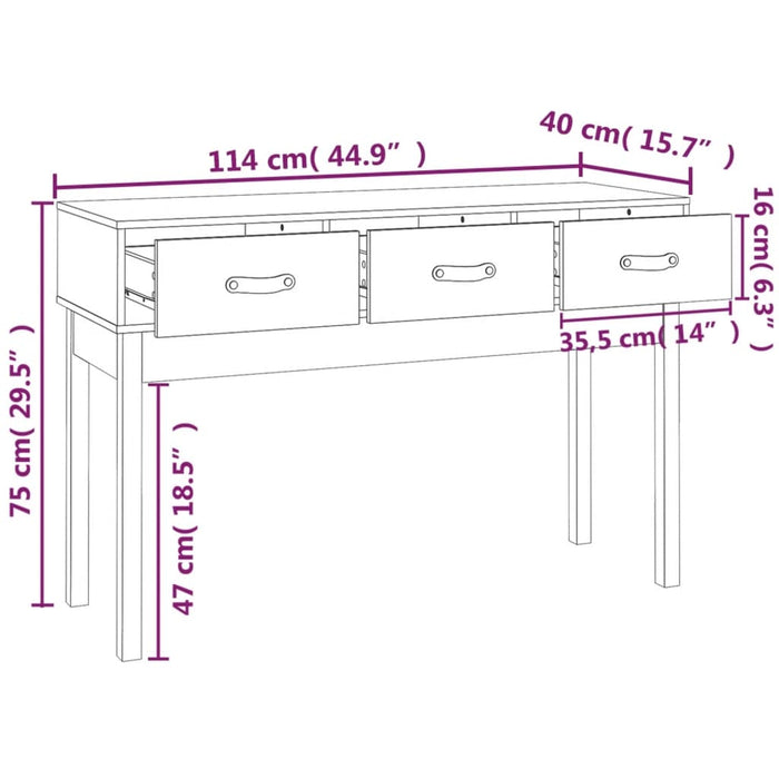 Tavolo Consolle Grigio 114x40x75 cm in Legno Massello di Pino