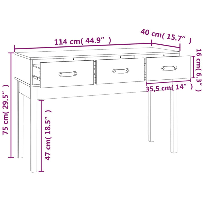 Tavolo Consolle Miele 114x40x75 cm in Legno Massello di Pino