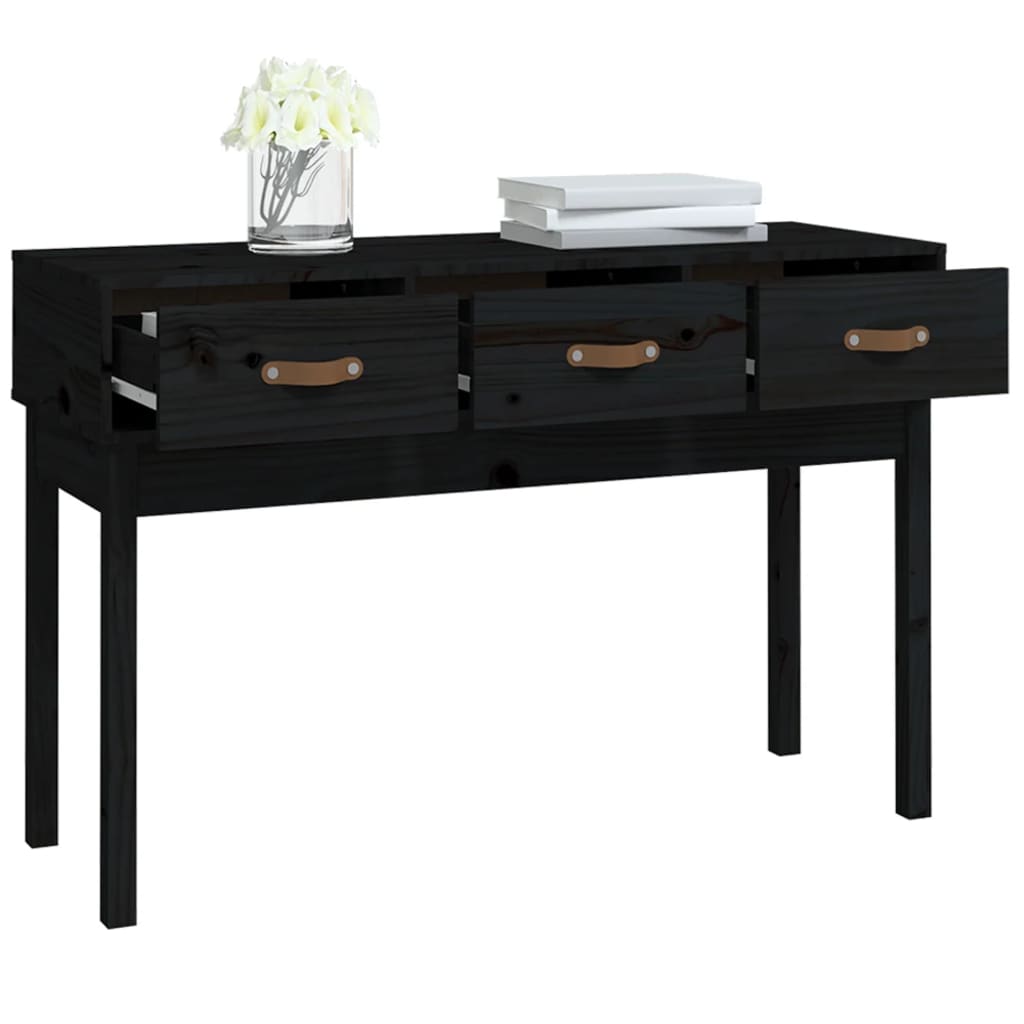 Tavolo Consolle Nero 114x40x75 cm in Legno Massello di Pino