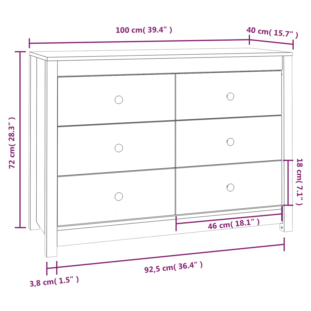 Armadietto Miele Nero 100x40x72 cm in Legno Massello di Pino 821768