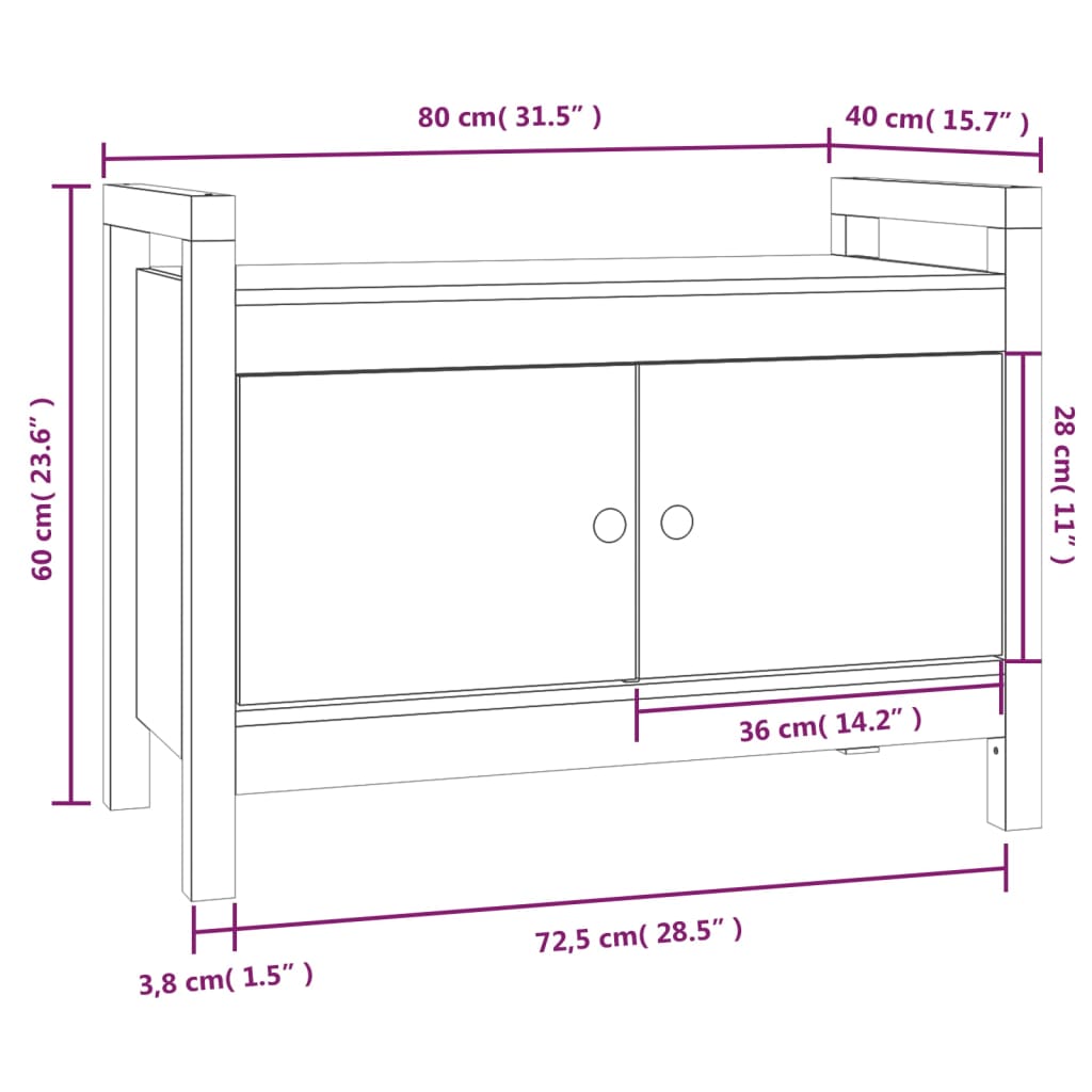 Panca da Ingresso 80x40x60 cm in Legno Massello di Pino 821779