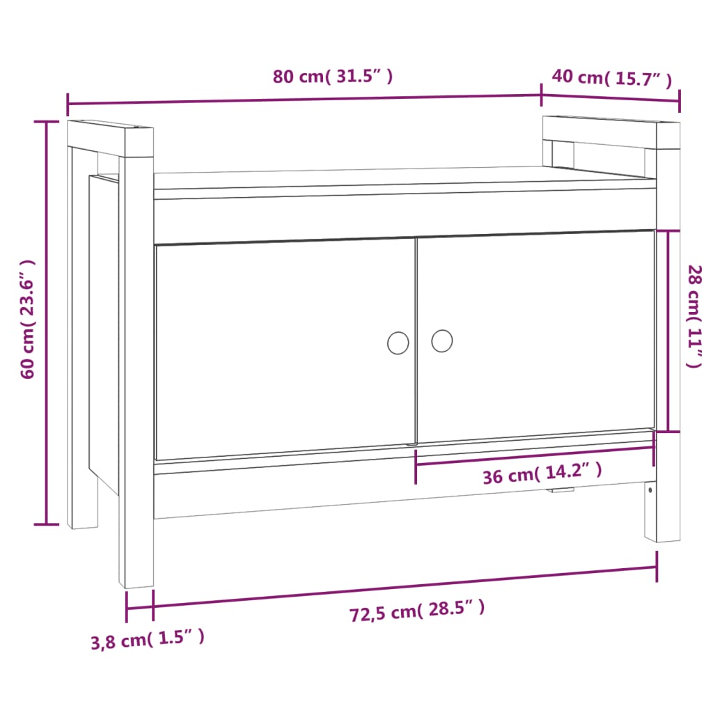 Panca da Ingresso Grigio 80x40x60 cm in Legno Massello di Pino