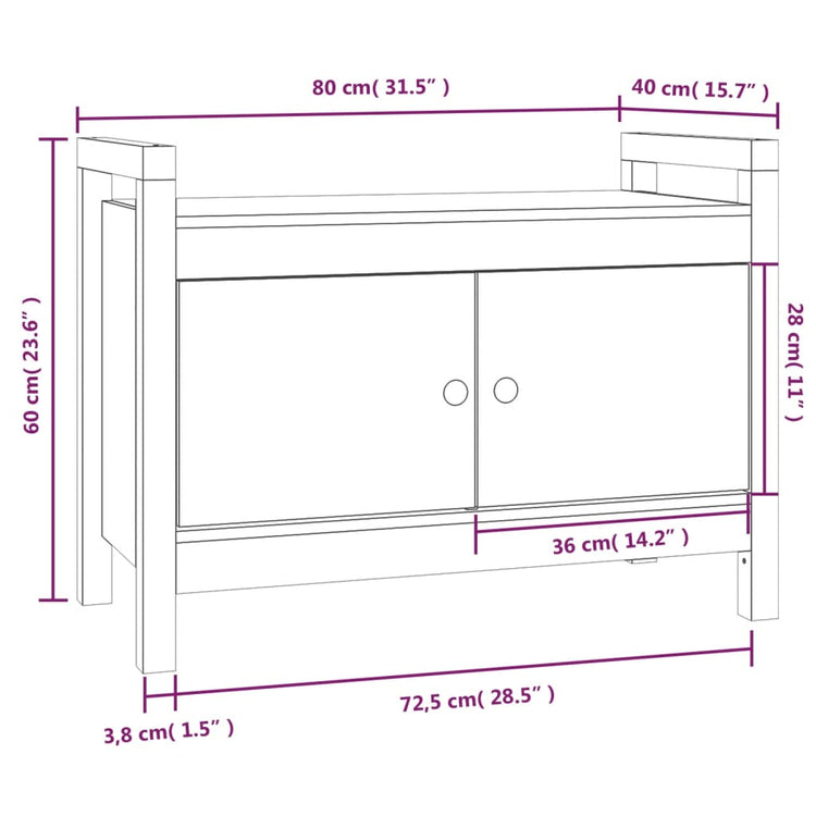 Panca da Ingresso Nero 80x40x60 cm in Legno Massello di Pino 821783