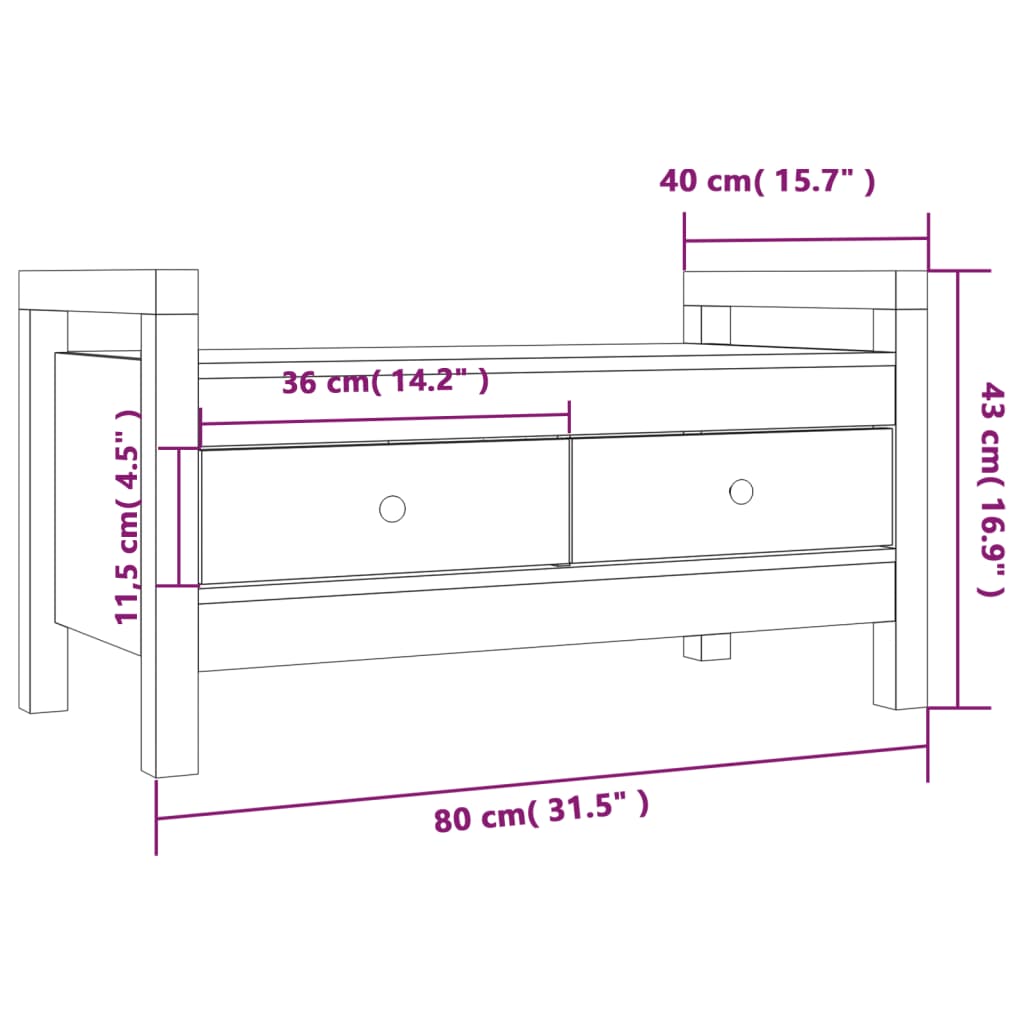 Panca da Ingresso 80x40x43 cm in Legno Massello di Pino cod mxl 41665